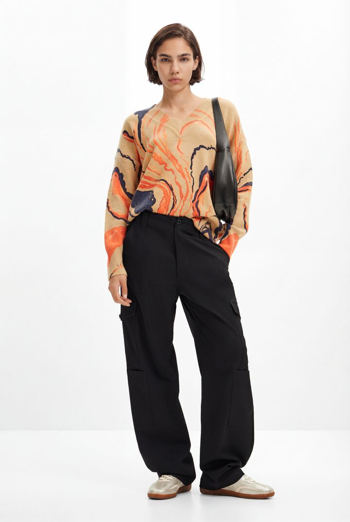 Oversize sweater with curved lines | Desigual