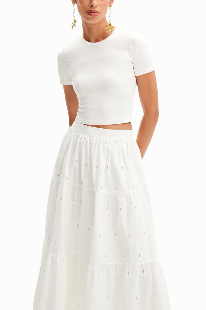 Falda midi bordado suizo | Desigual