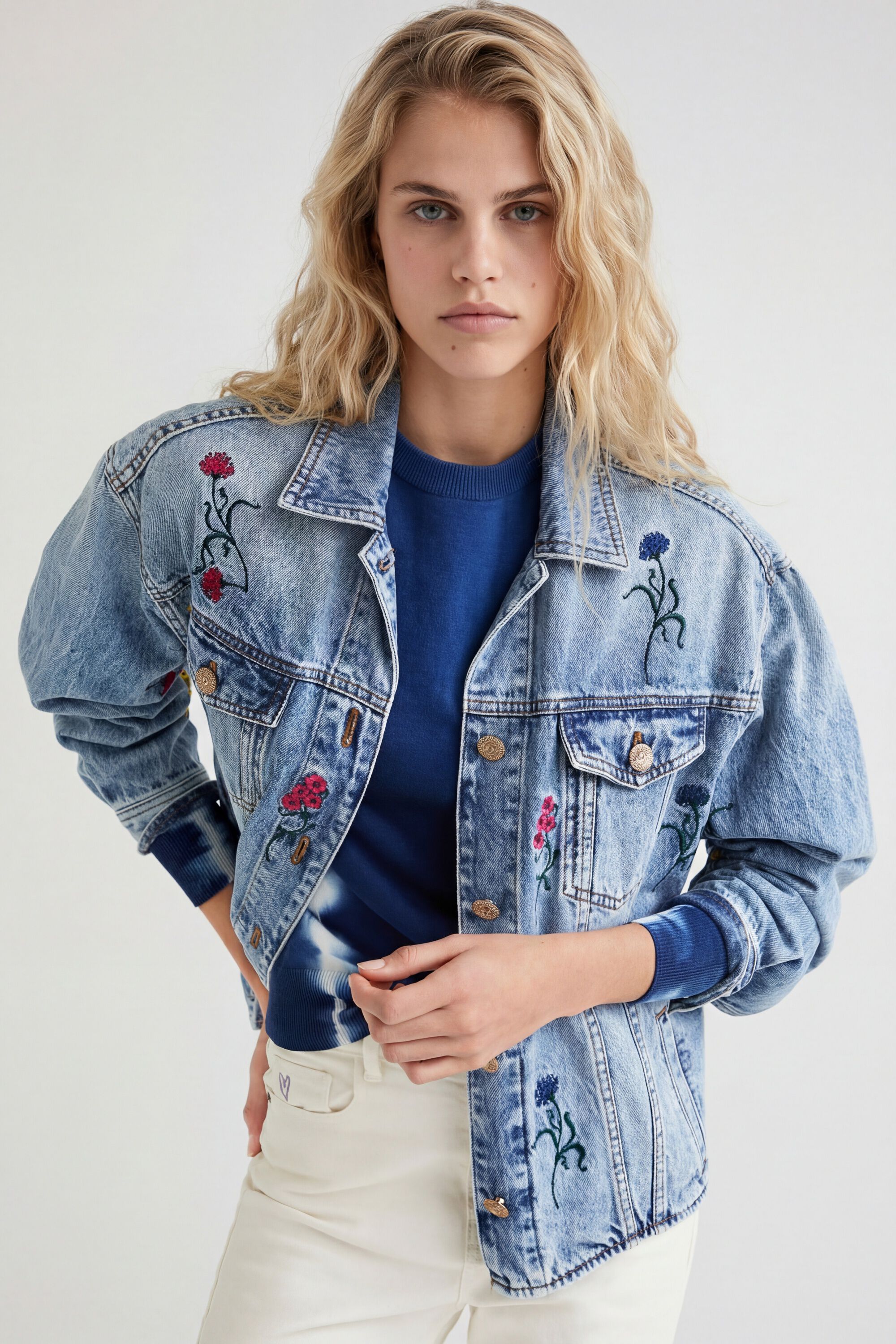 Desigual, Blumiges Jeans-Überhemd, Baumwolle, Blau, M