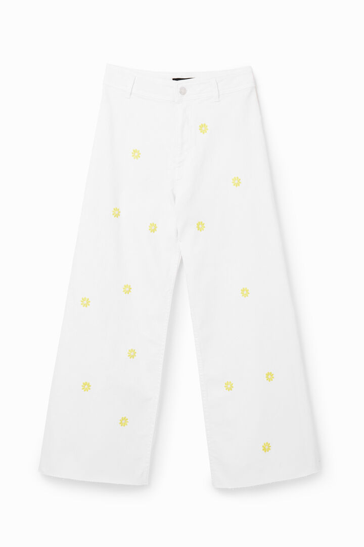 Jupe-culotte courte en jean marguerites