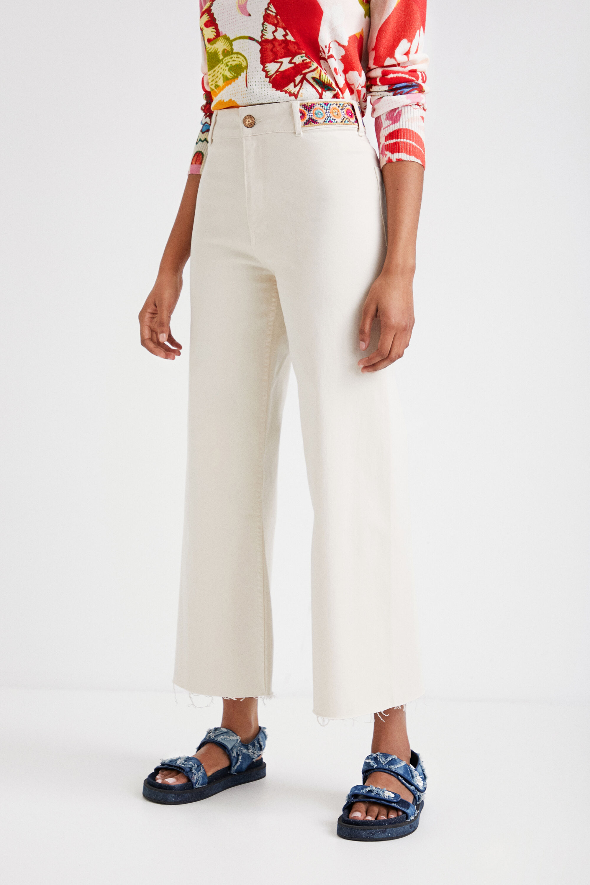 Shop Desigual Cropped Culotte Jeans In White
