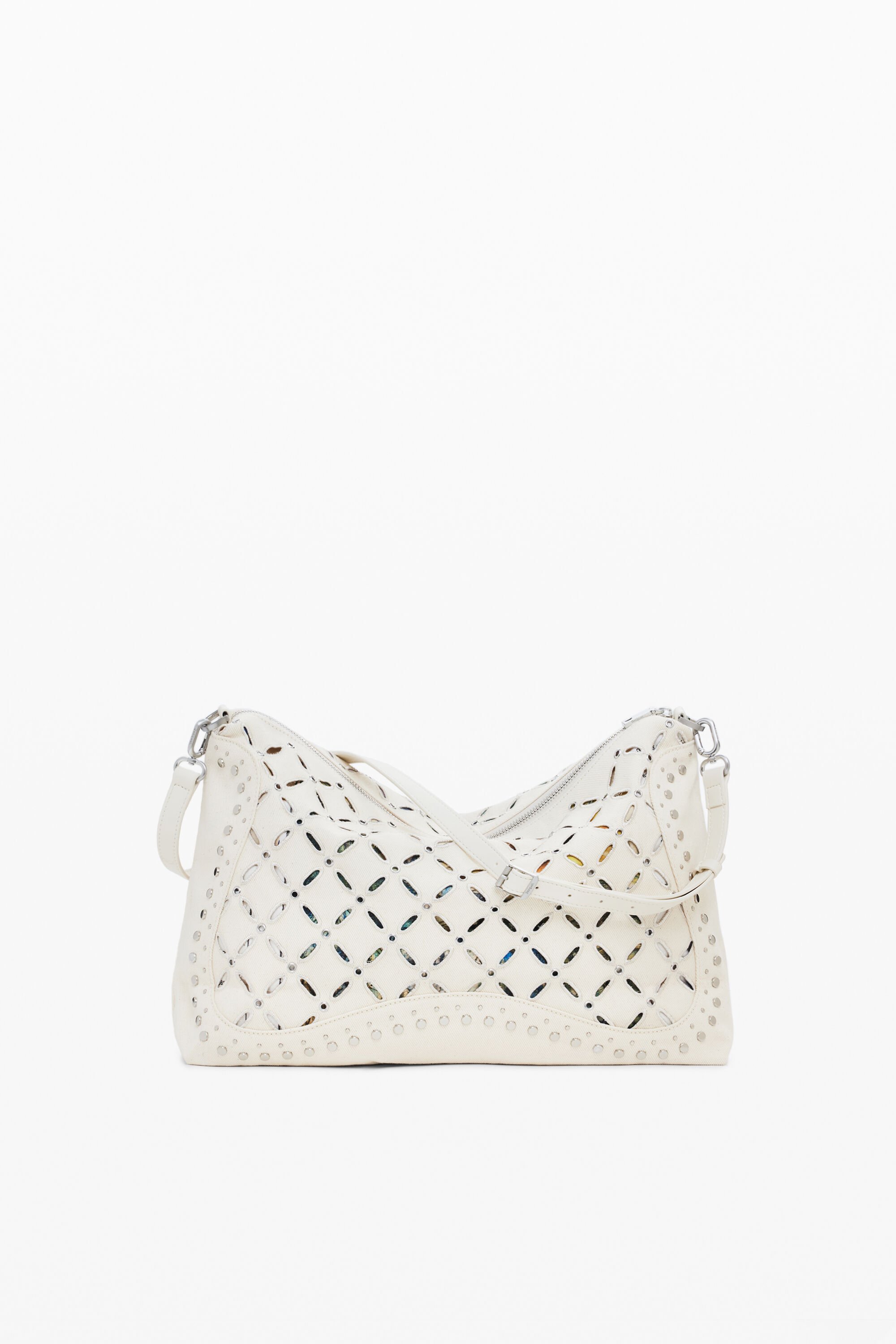 Desigual Medium Perforated Crossbody Bag In White