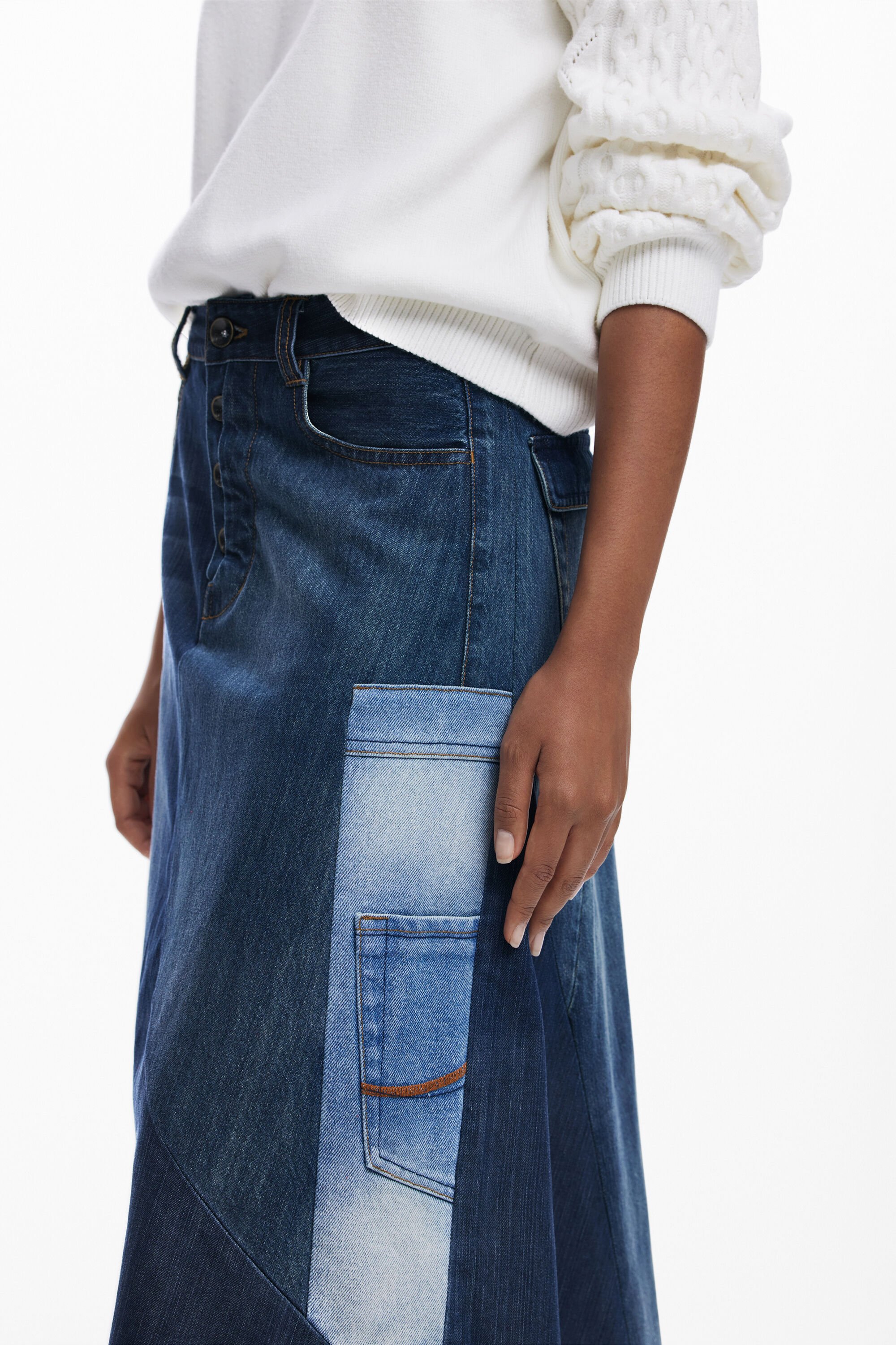 Desigual Patchwork Denim Skirt In Blue