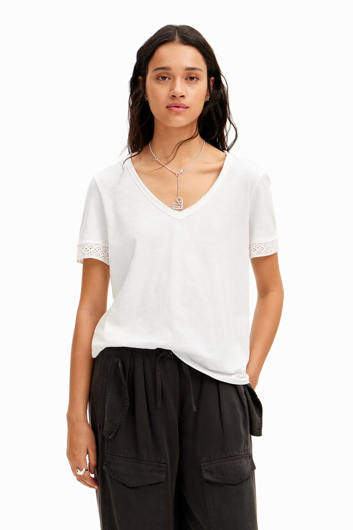 Women Cold Shoulder V neck Openwork T-shirt Women Cold Shoulder V neck Openwork T-shirt