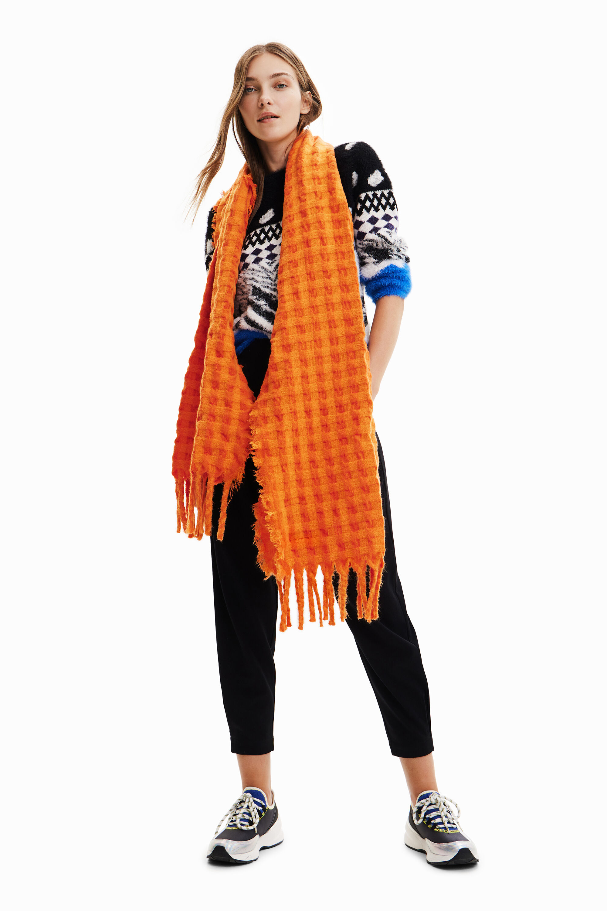 Donna Sciarpe e foulard da Sciarpe e foulard Desigual Fou_Color Block Embro Sciarpa alla Moda di Desigual in Neutro 