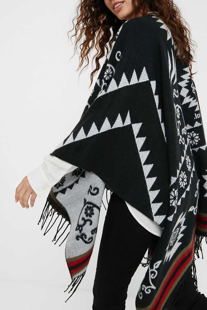 Poncho rectangular cenefas étnicas | Desigual
