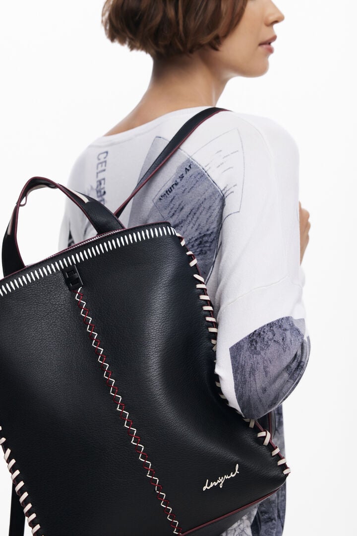 Zaino grande effetto pelle con impunture | Desigual