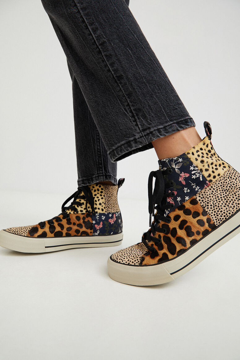 Leather patchwork high-top sneakers | Desigual