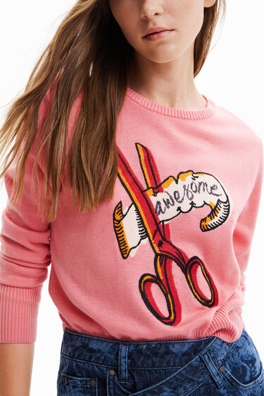 Loose-fit scissors embroidery pullover | Desigual