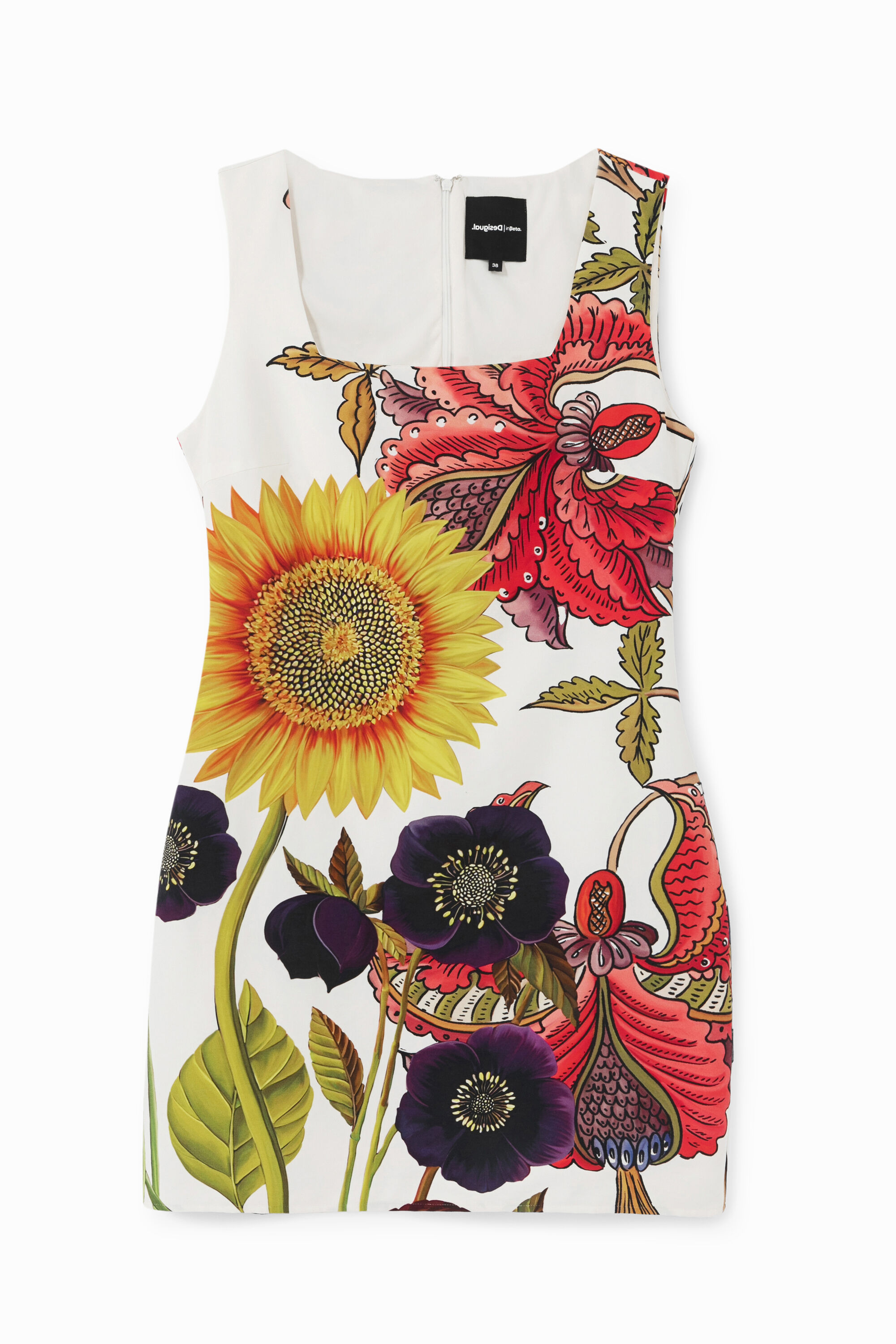 Desigual, Kurzes Kleid Slim Fit großer Aufdruck, Weiß, S