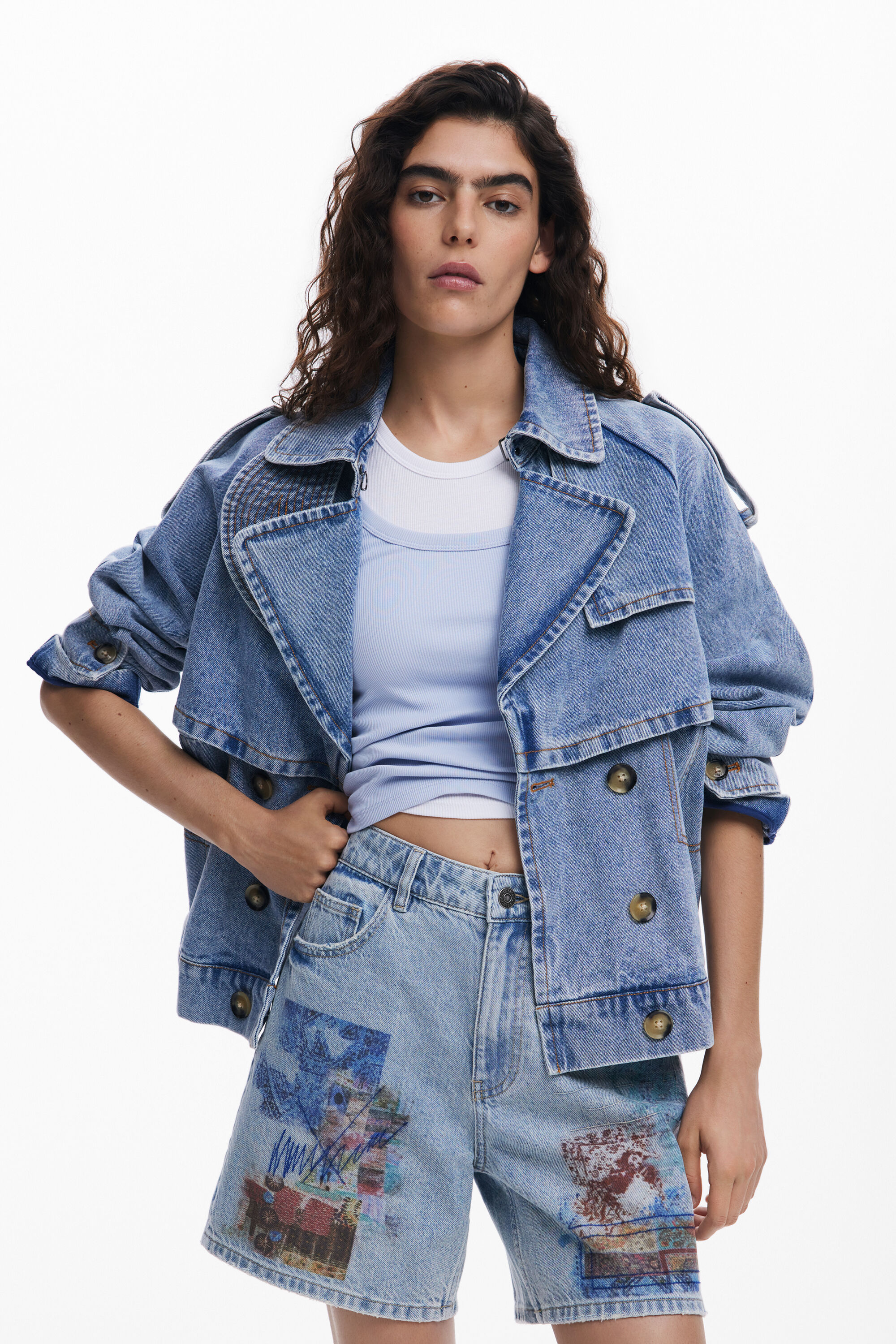 Shop Desigual Etnic Denim Bermuda Shorts In Blue