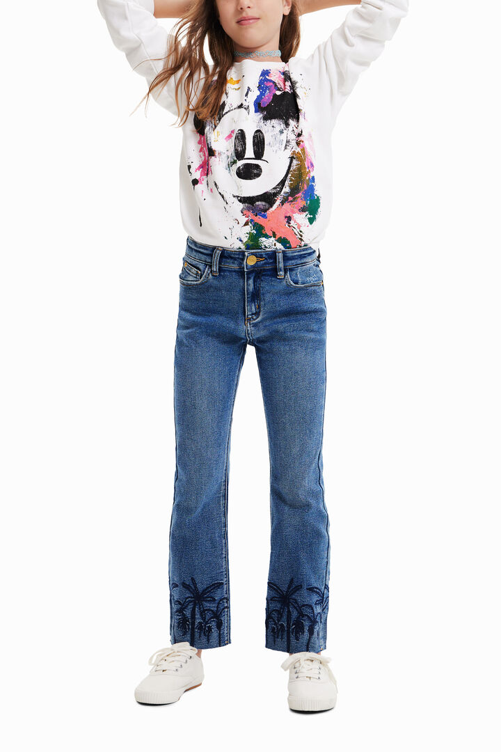Embroidered long flare jeans