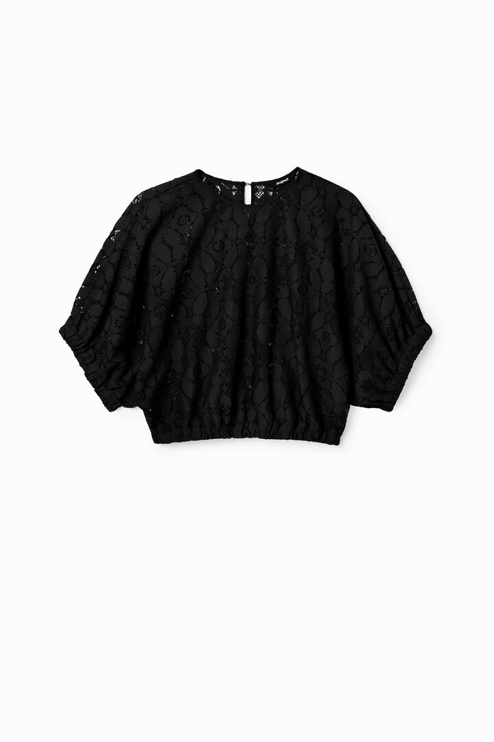 Short puff-sleeve lace blouse