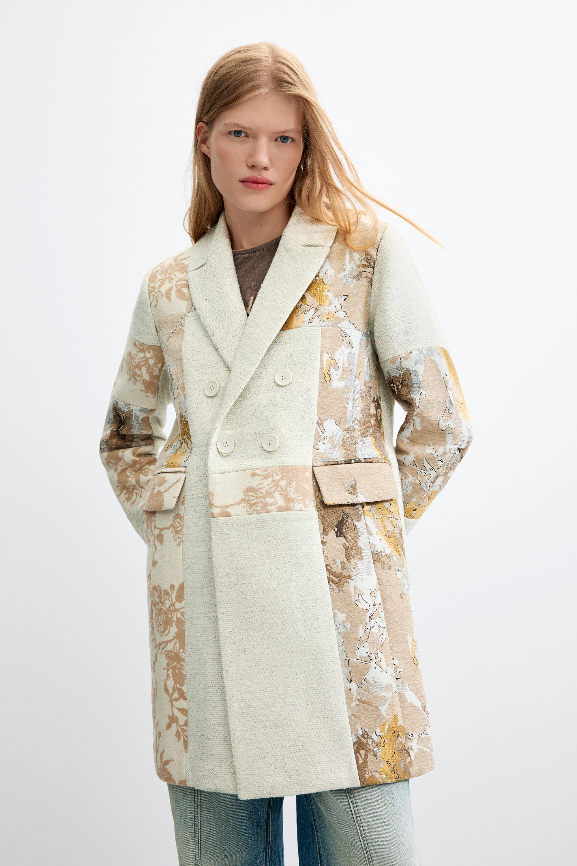 ジャカードウールコート ホワイト 女性用 I Desigual.com