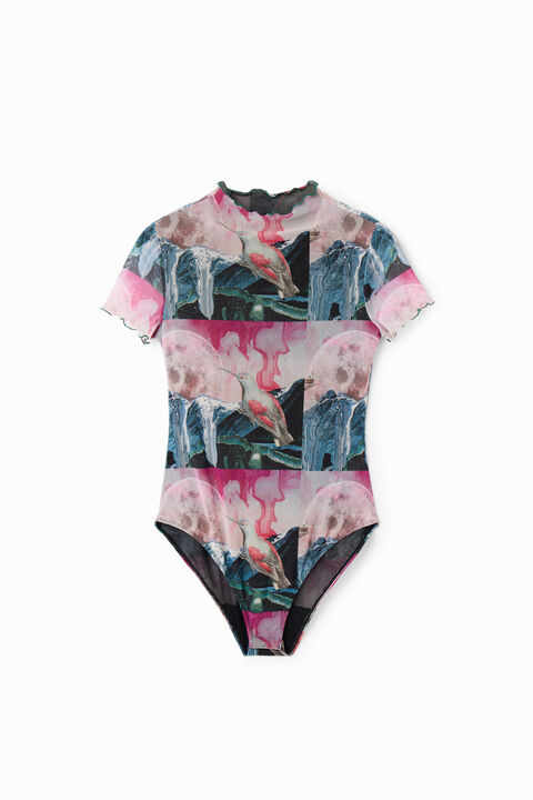 SHORT-SLEEVE FANTASY TULLE BODYSUIT