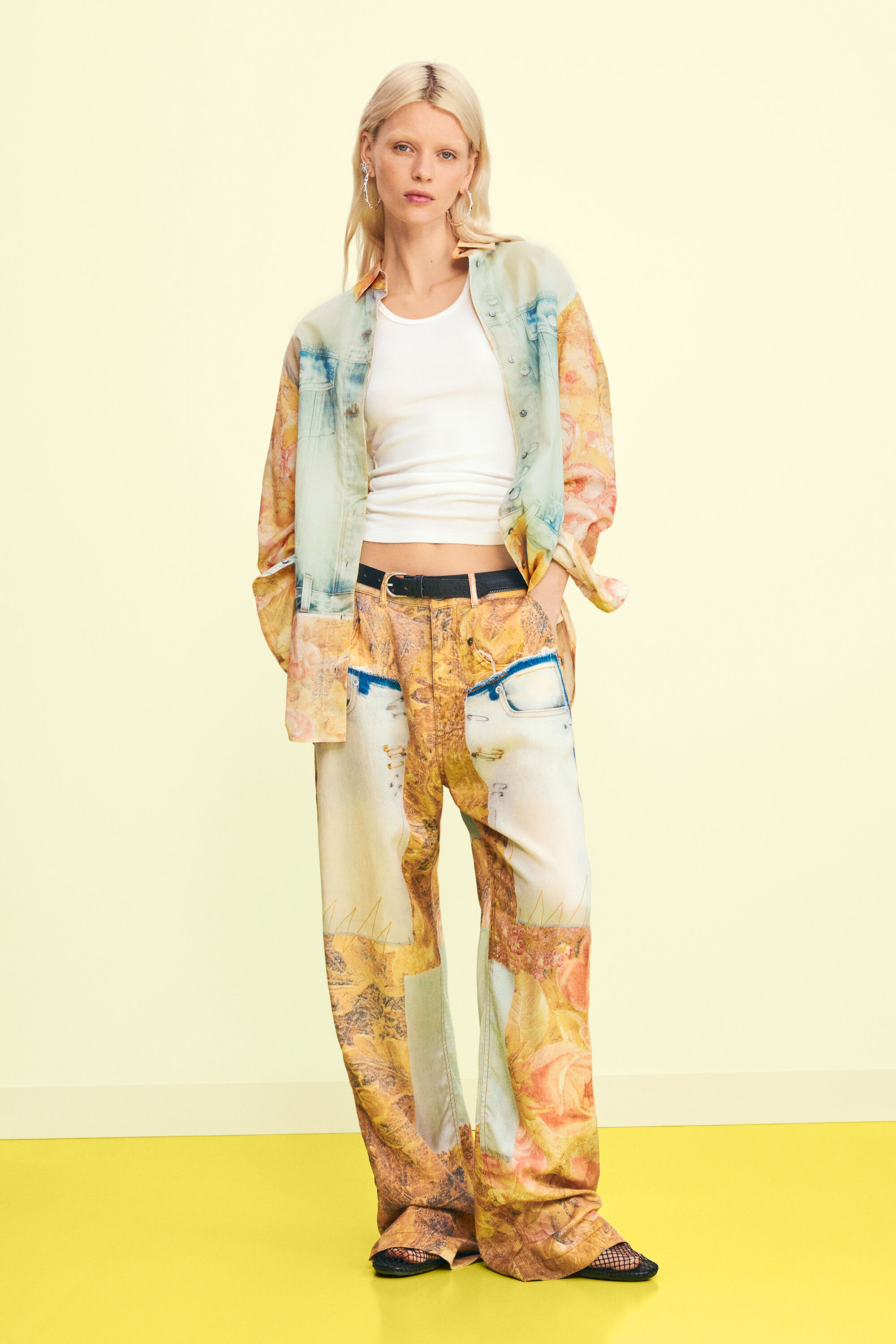 Hybrydowa koszula denim Desigual żółta