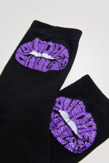 Einfarbige Socken mit metallisierten Lippen | Desigual