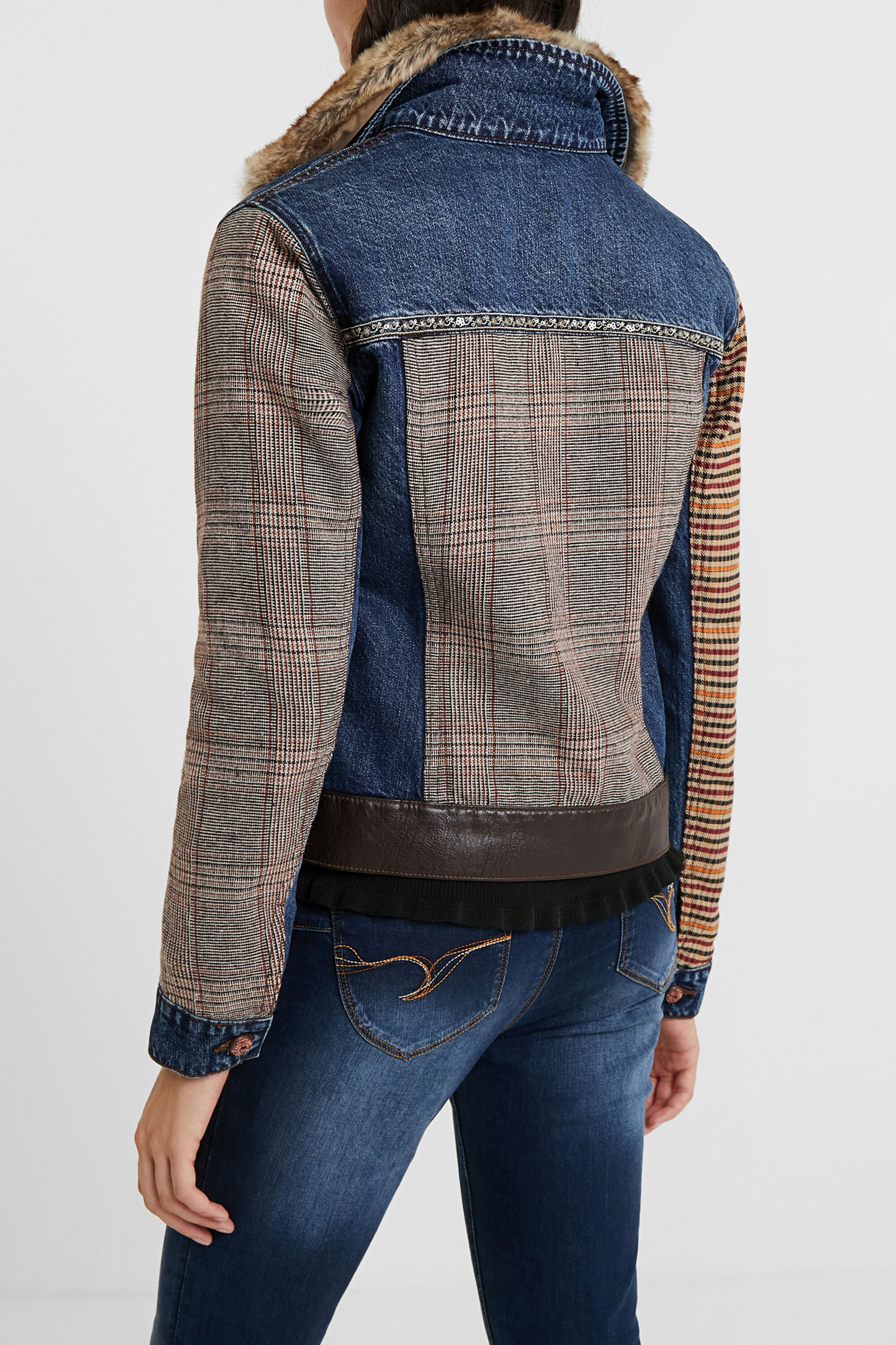 Tartan denim jacket