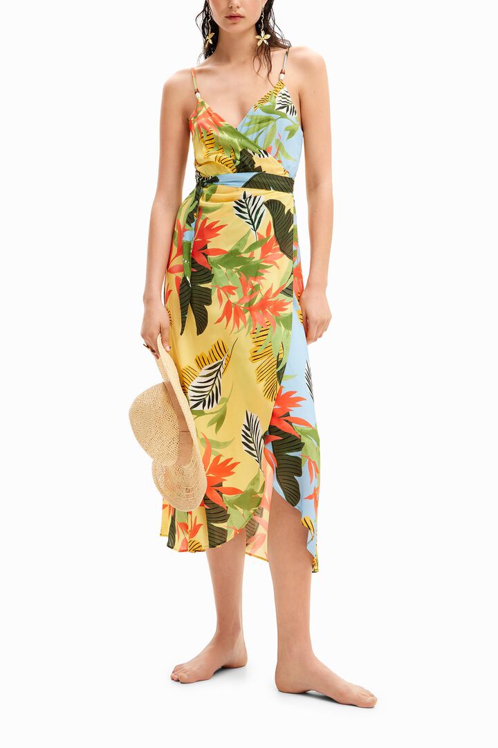 Robe midi croisée tropicale | Desigual