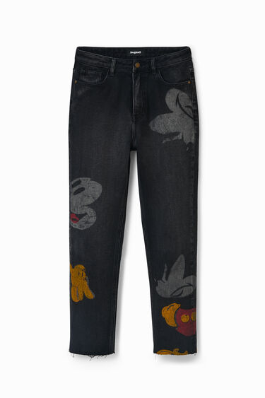 Spodnie dżinsowe z prostymi nogawkami o krótszym kroju i nadrukiem z Myszką Miki | Desigual