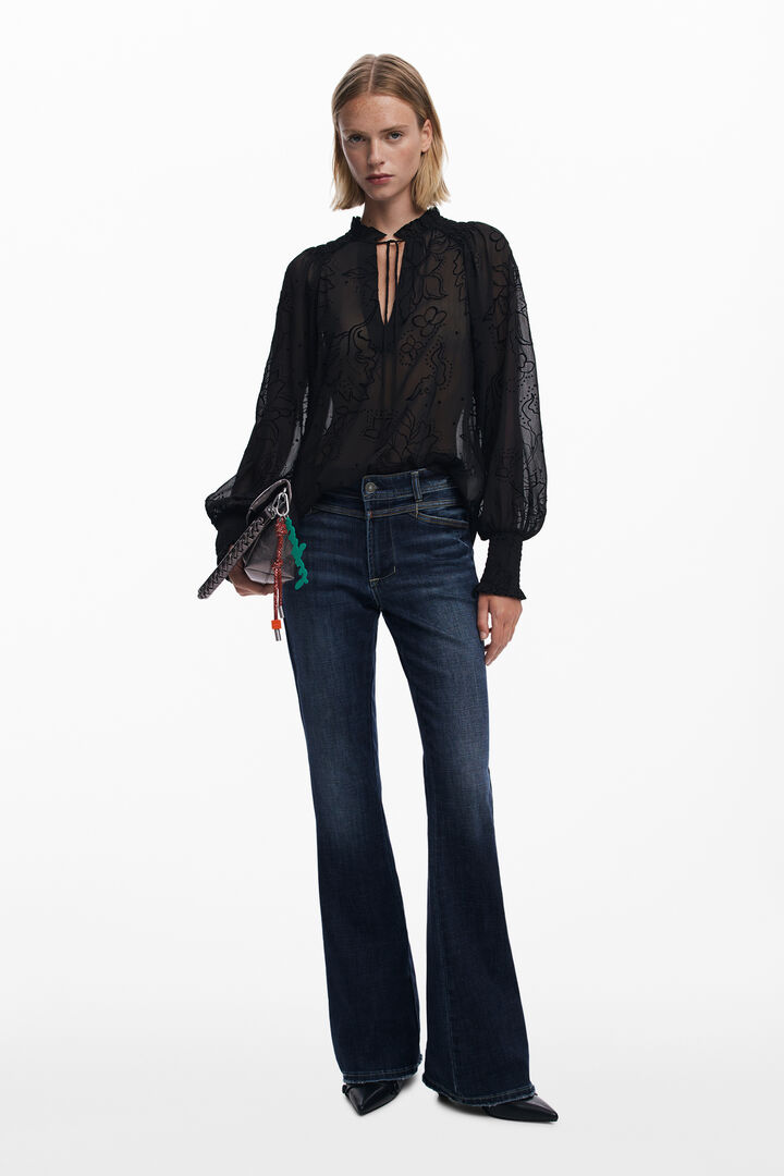 Blusa trasnparencias flocado | Desigual