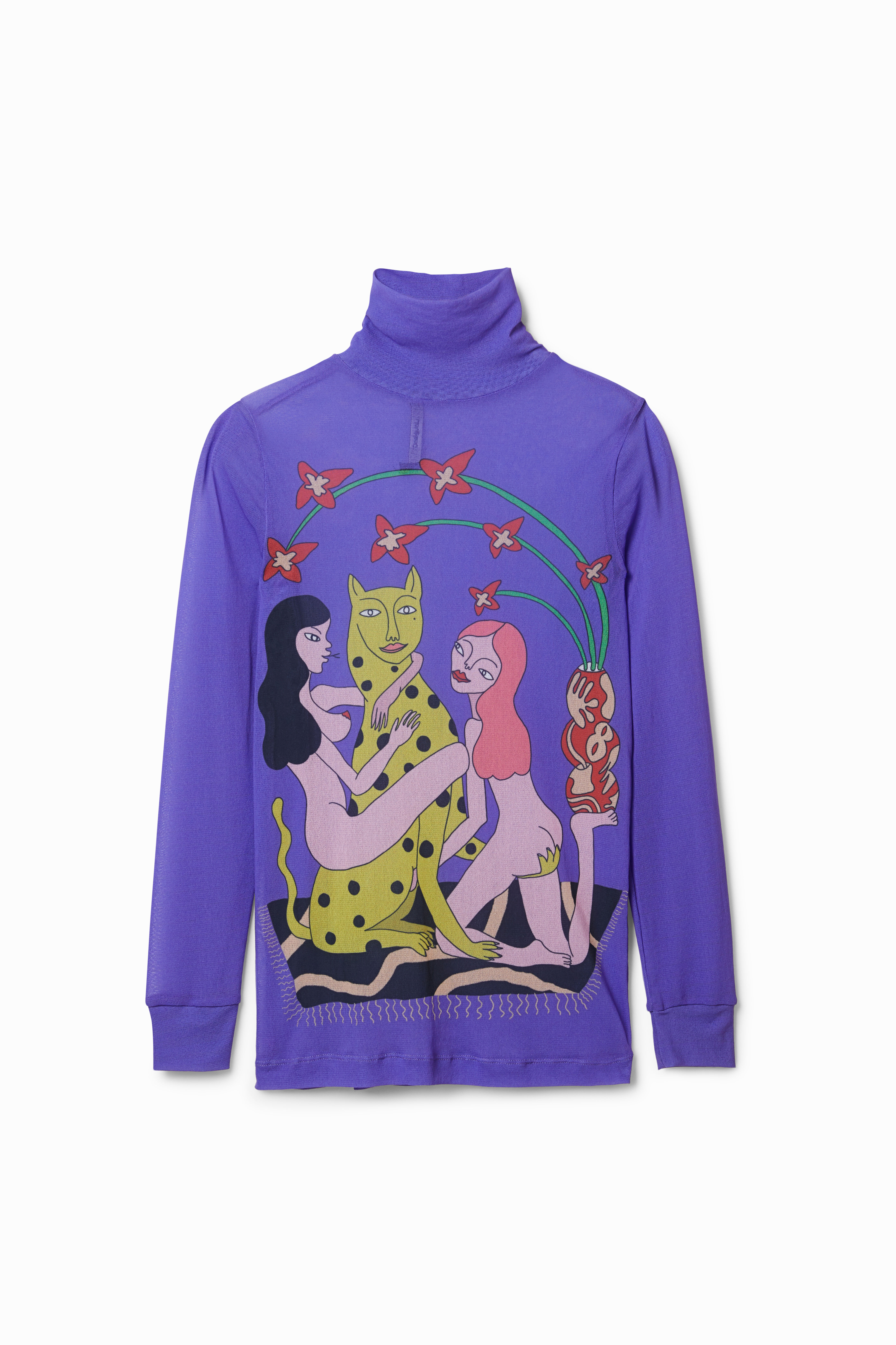 Desigual, Camiseta rejilla slim cuello alto, Poliamida, Azul