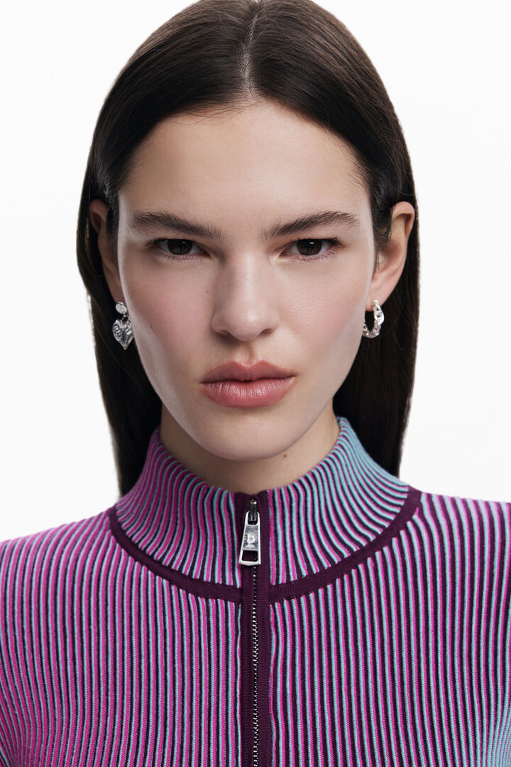 Vertical striped zipper cardigan | Desigual