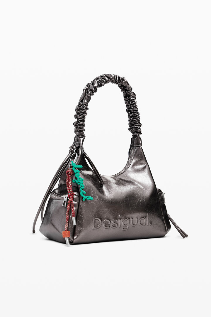 Metallic medium 3D logo bag with ruched handle | Desigual