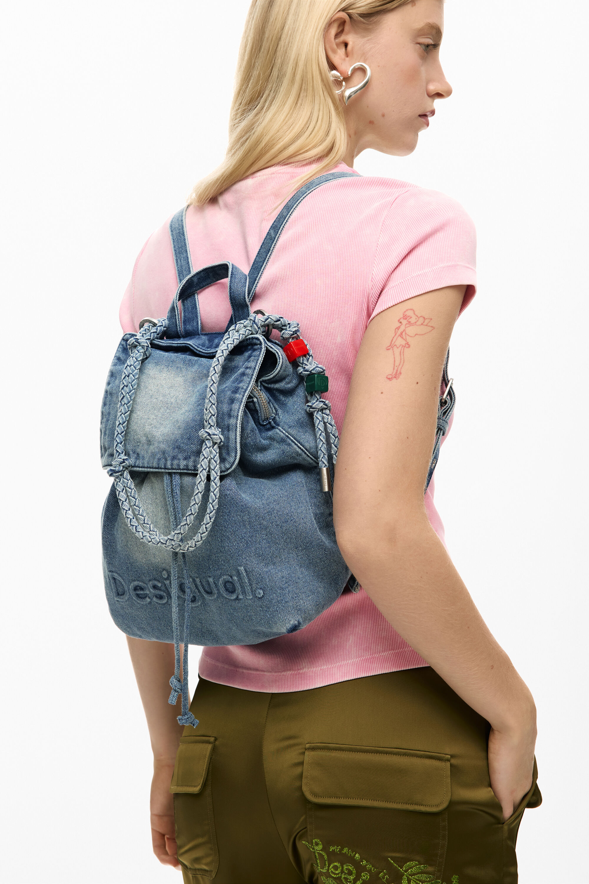 Small Denim Charms Backpack blue women's accessories I Desigual.com