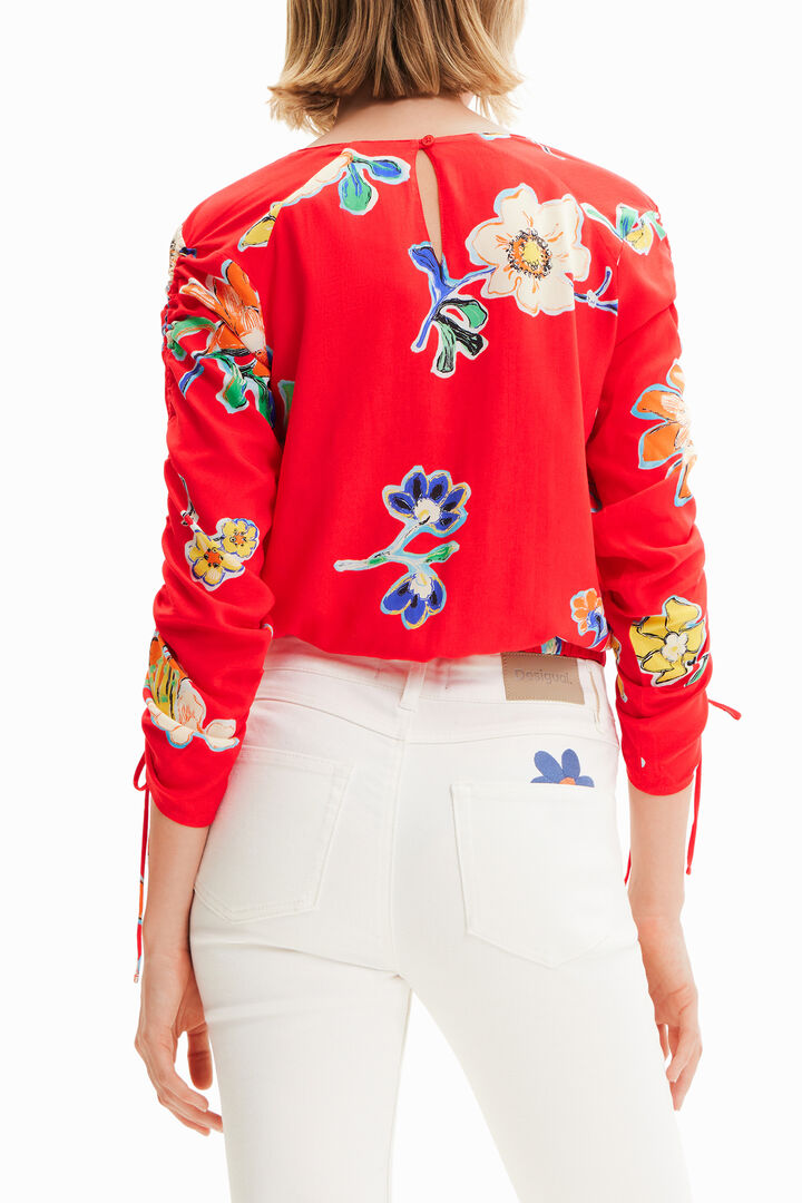 Short gathered floral blouse | Desigual
