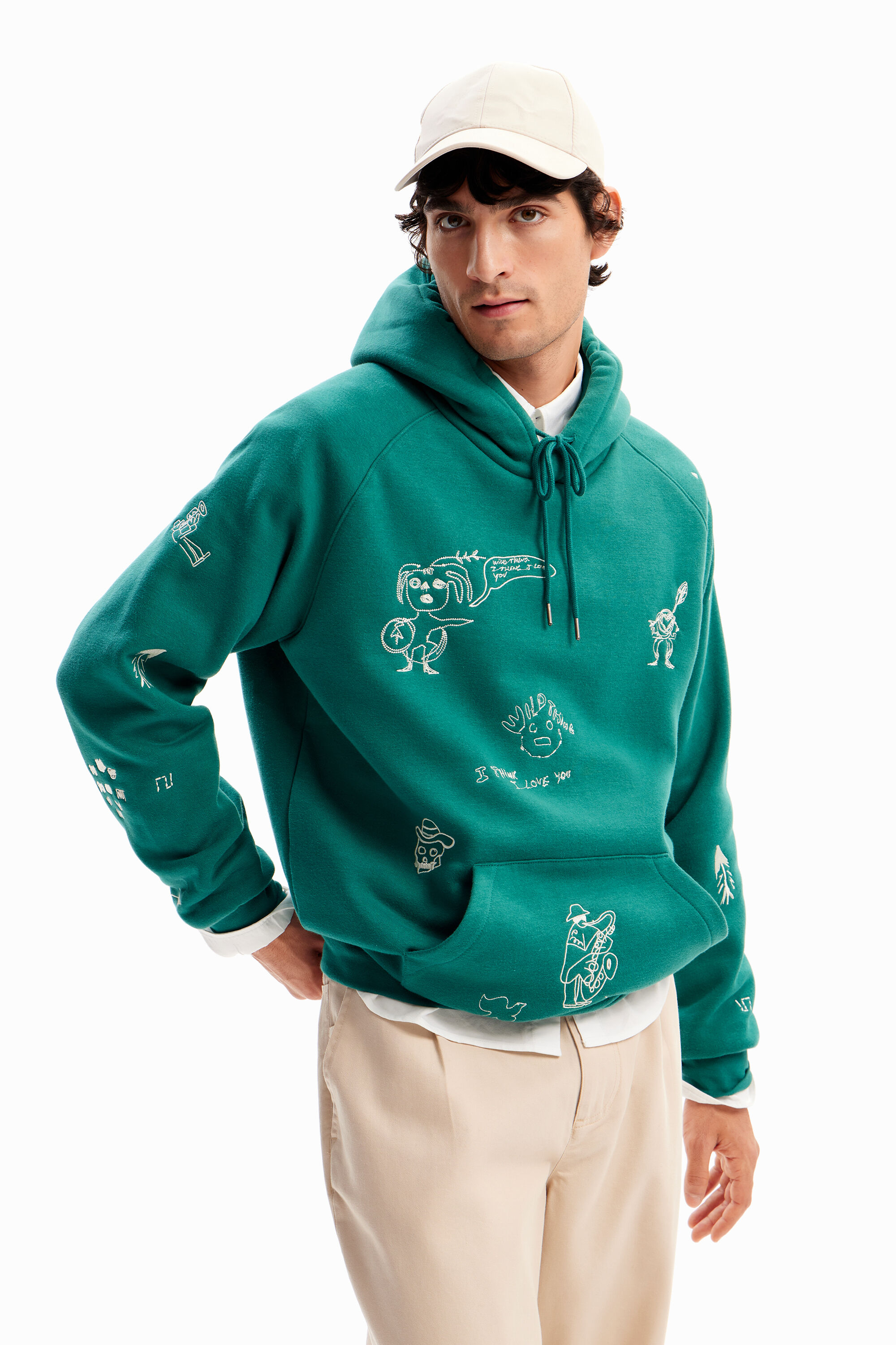 Embroidered hoodie - GREEN - XL