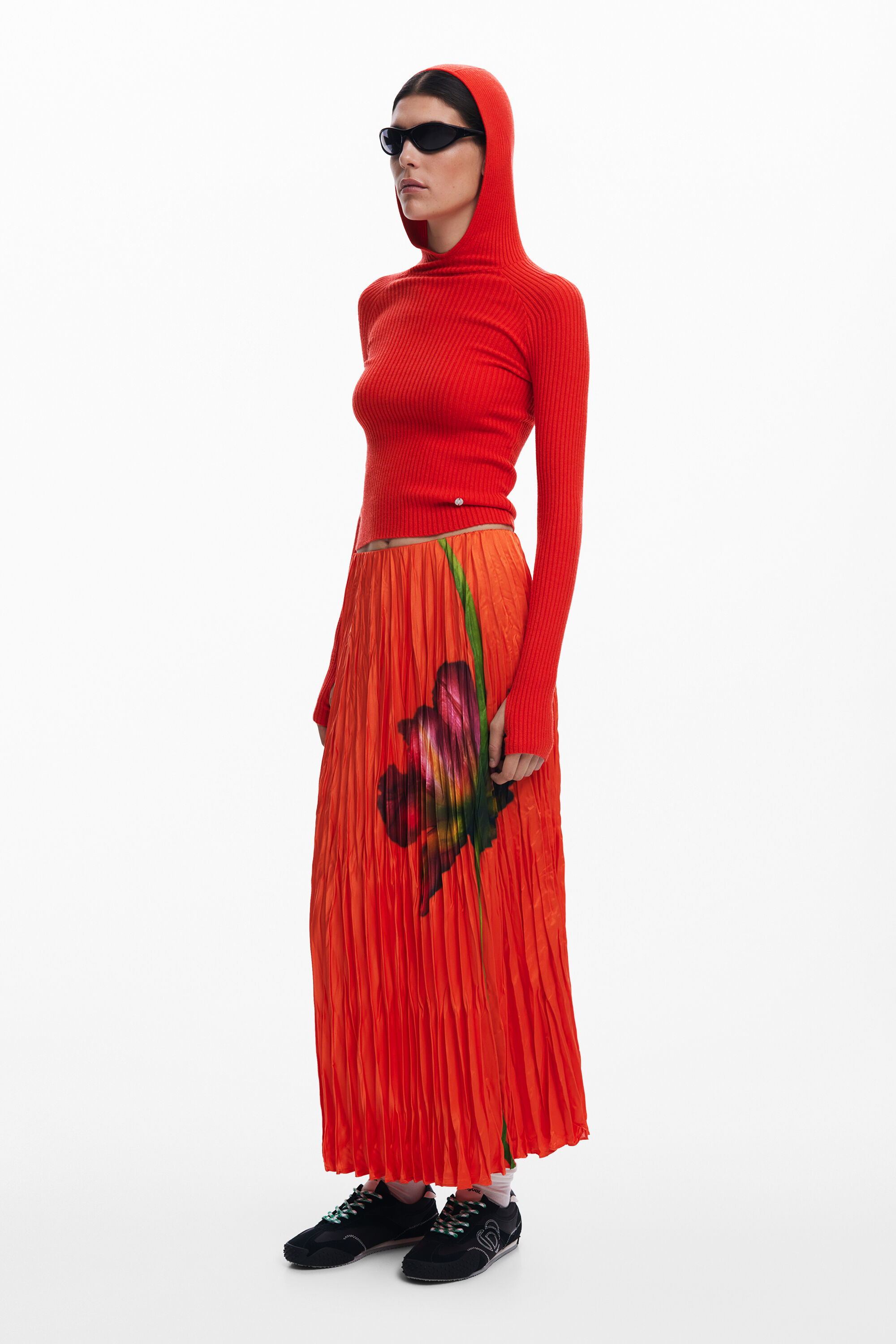Desigual Rib Hoodie Sweater In Red