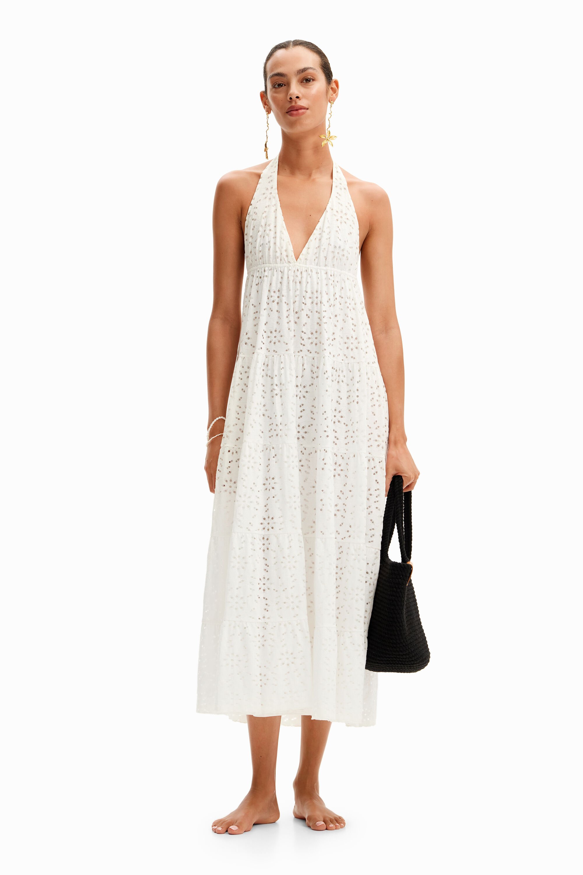 Long plunging halter dress - WHITE - XL