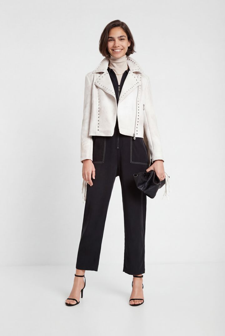 Biker jacket with fringe and studs | Desigual