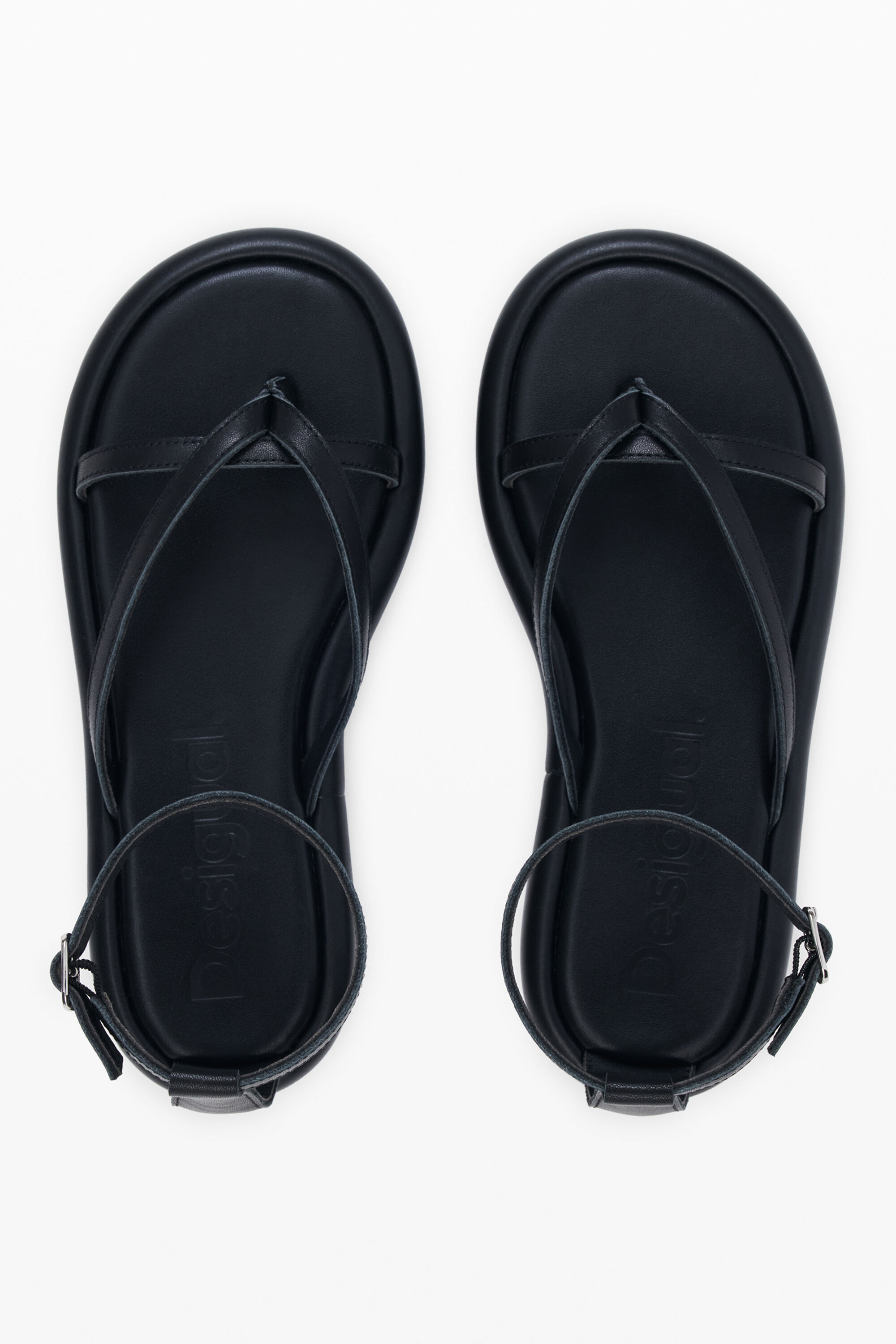 Desigual Flat Ankle Strap Sandal In Black