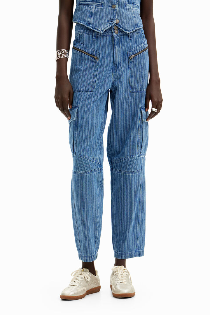 Striped denim cargo pants. | Desigual