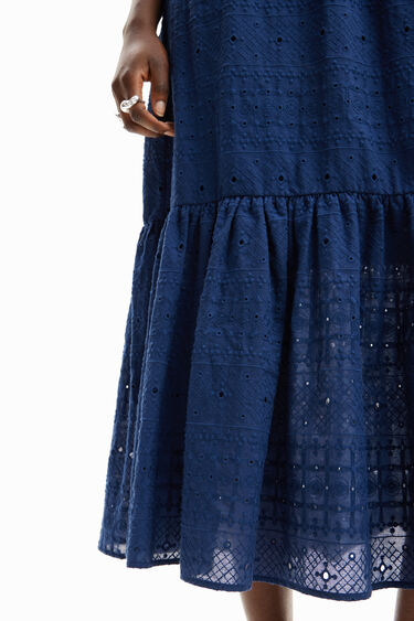 Vestido largo combinado bordado | Desigual