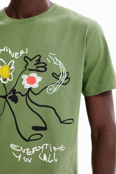 Kaki T-shirt met bloemen | Desigual