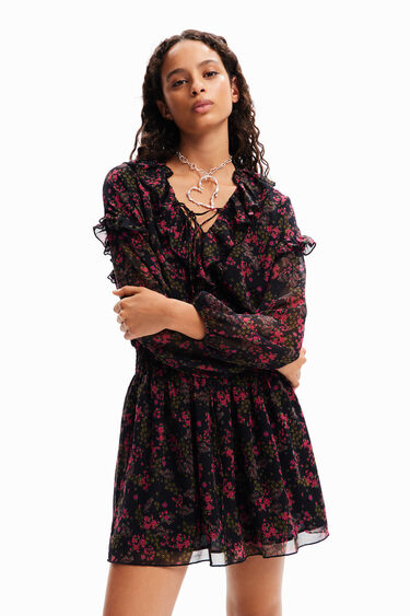 Short floral chiffon dress | Desigual