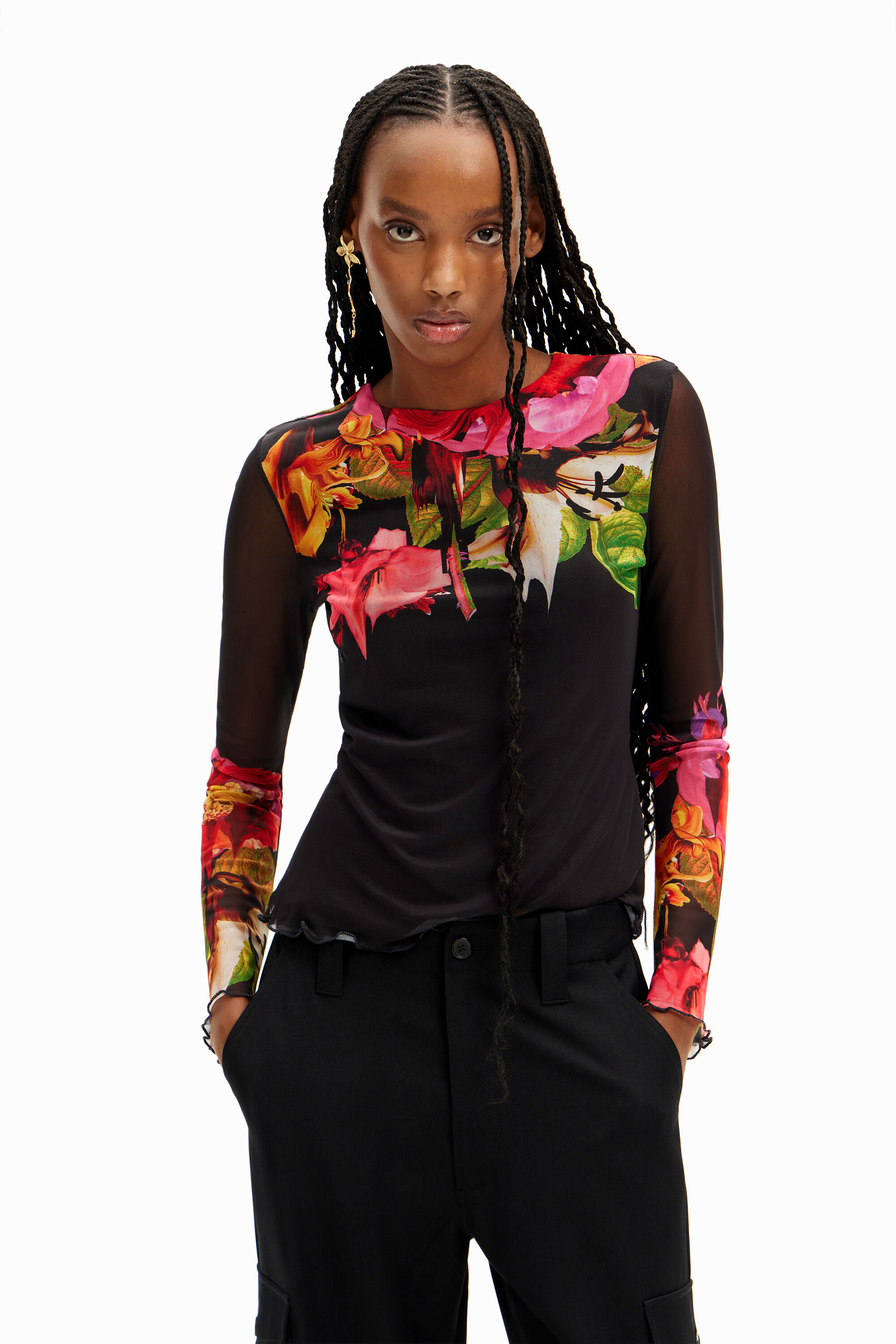 Camiseta flores tropicales de mujer Desigual