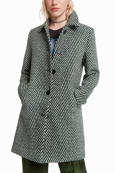 Manteau vert en laine mélangée zig-zag | Desigual