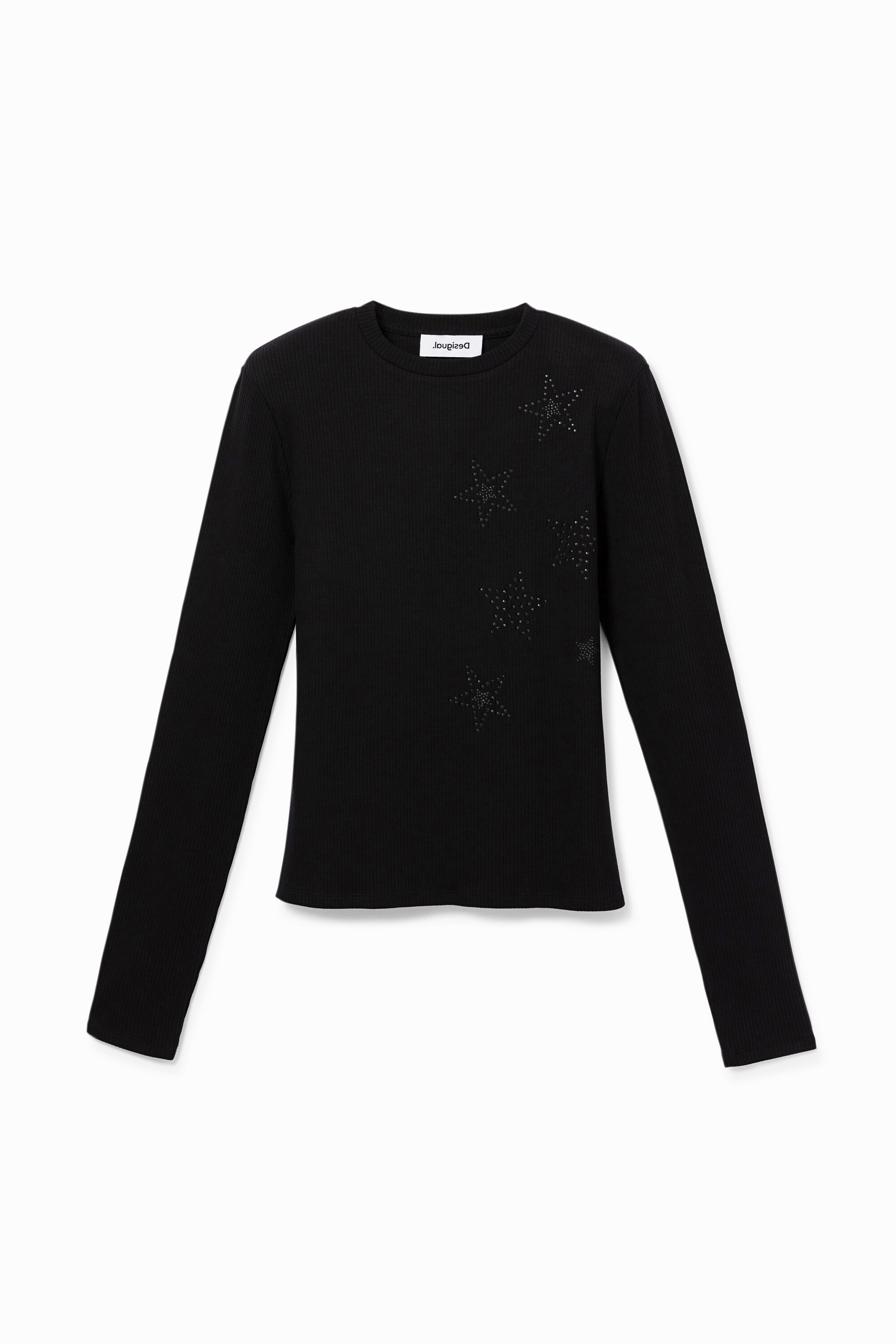 Fine-ribbed stretch T-shirt