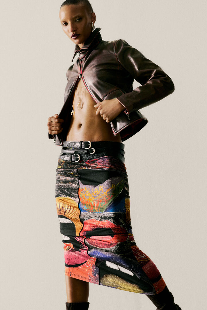 Bordeauxkleurige jas met leerlook