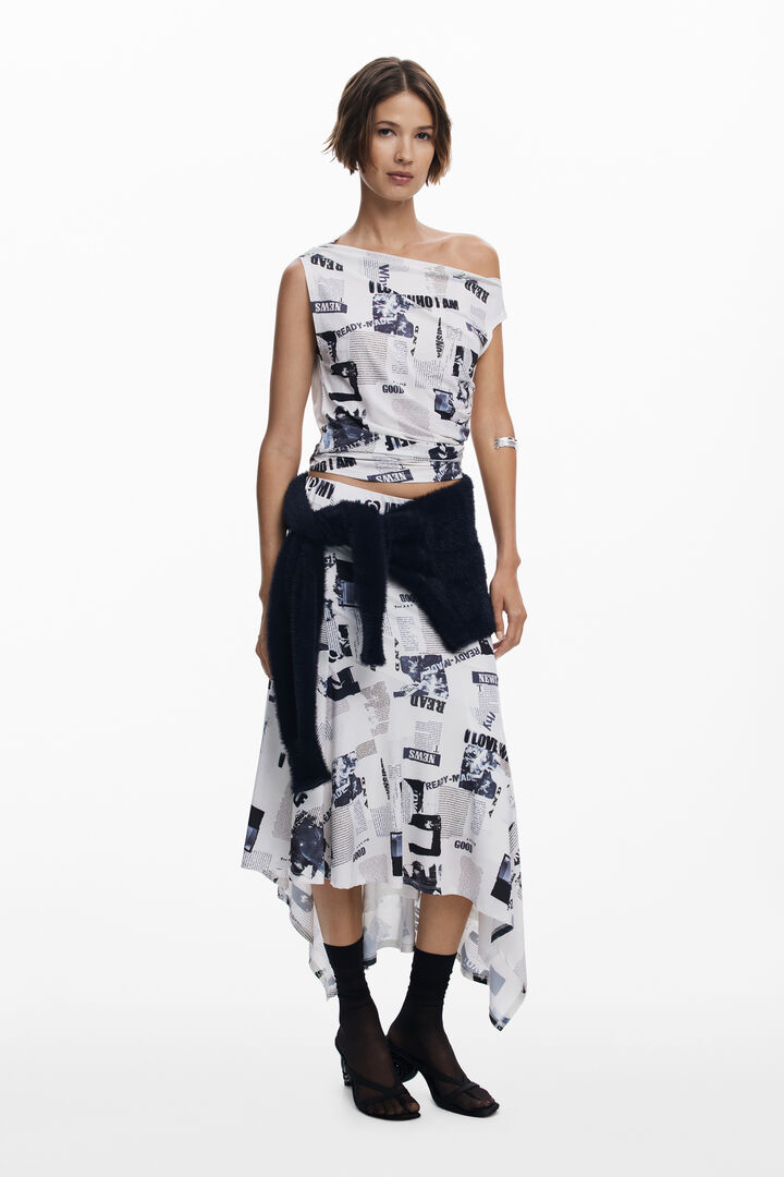 Newspaper asymmetrical skirt