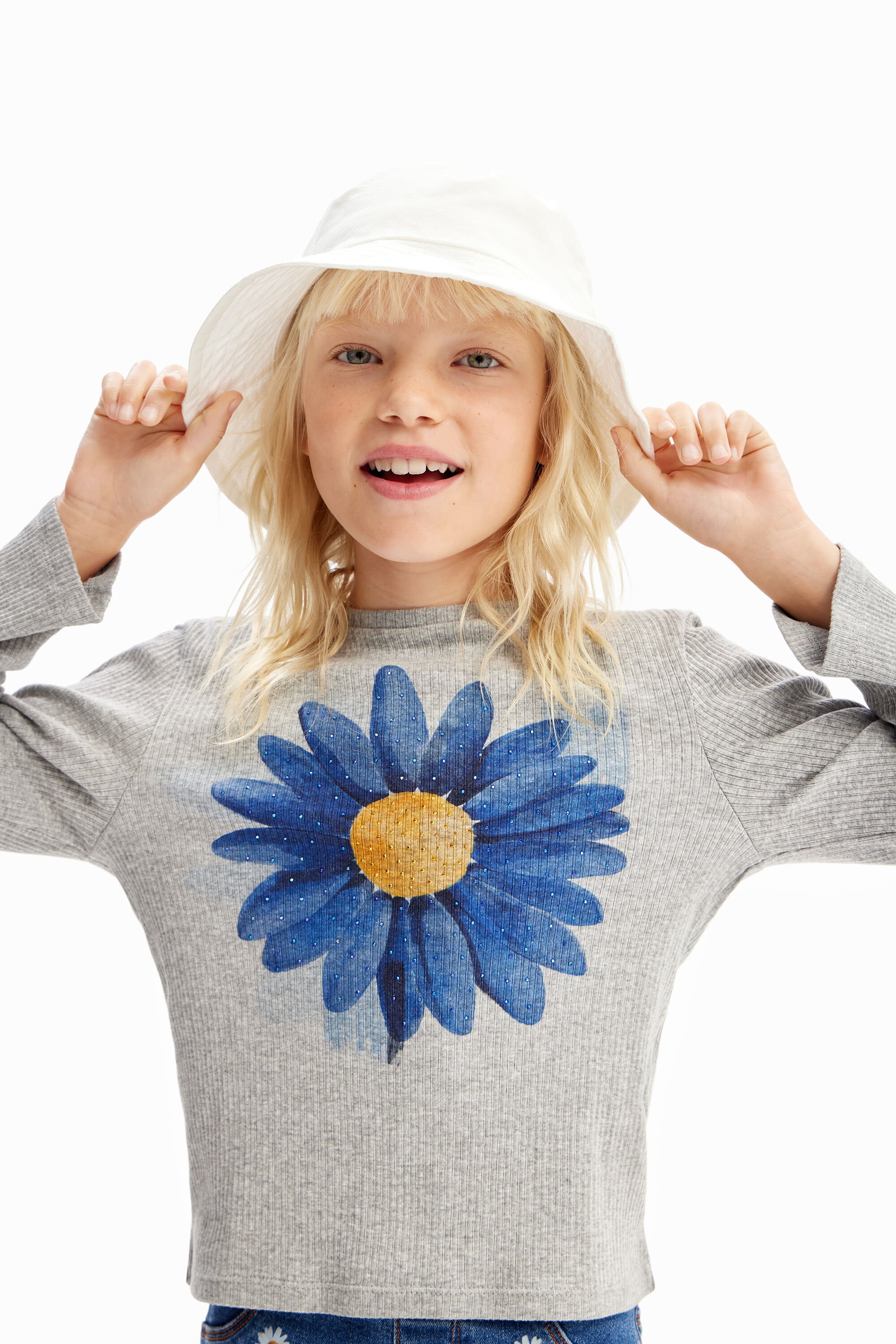 Desigual Ribbed T-shirt with flower illustration