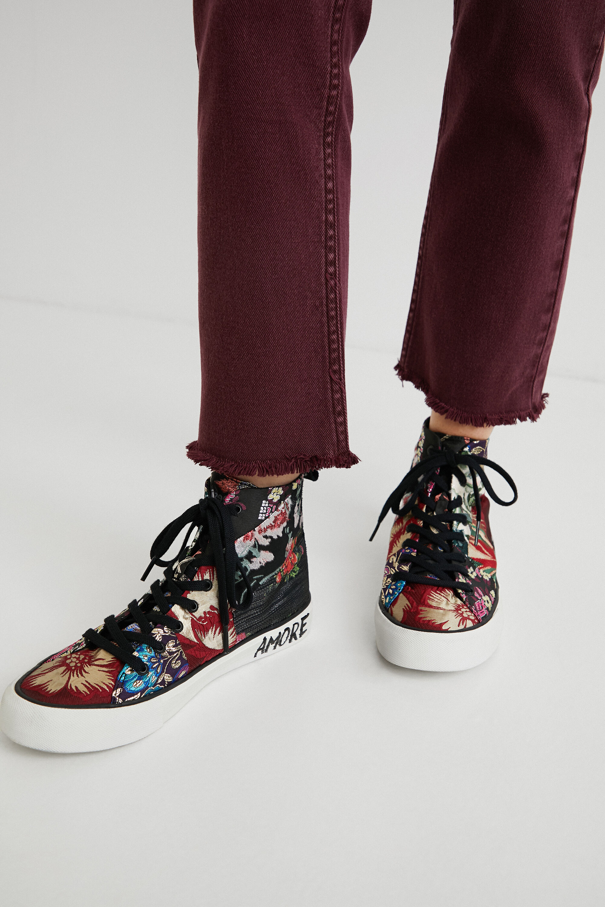 Shop Desigual High-top Sneakers Floral Patch In Material Finishes