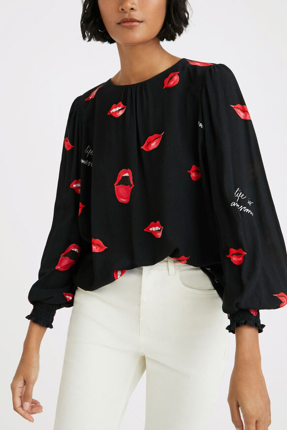Sheer blouse with mouths | Desigual