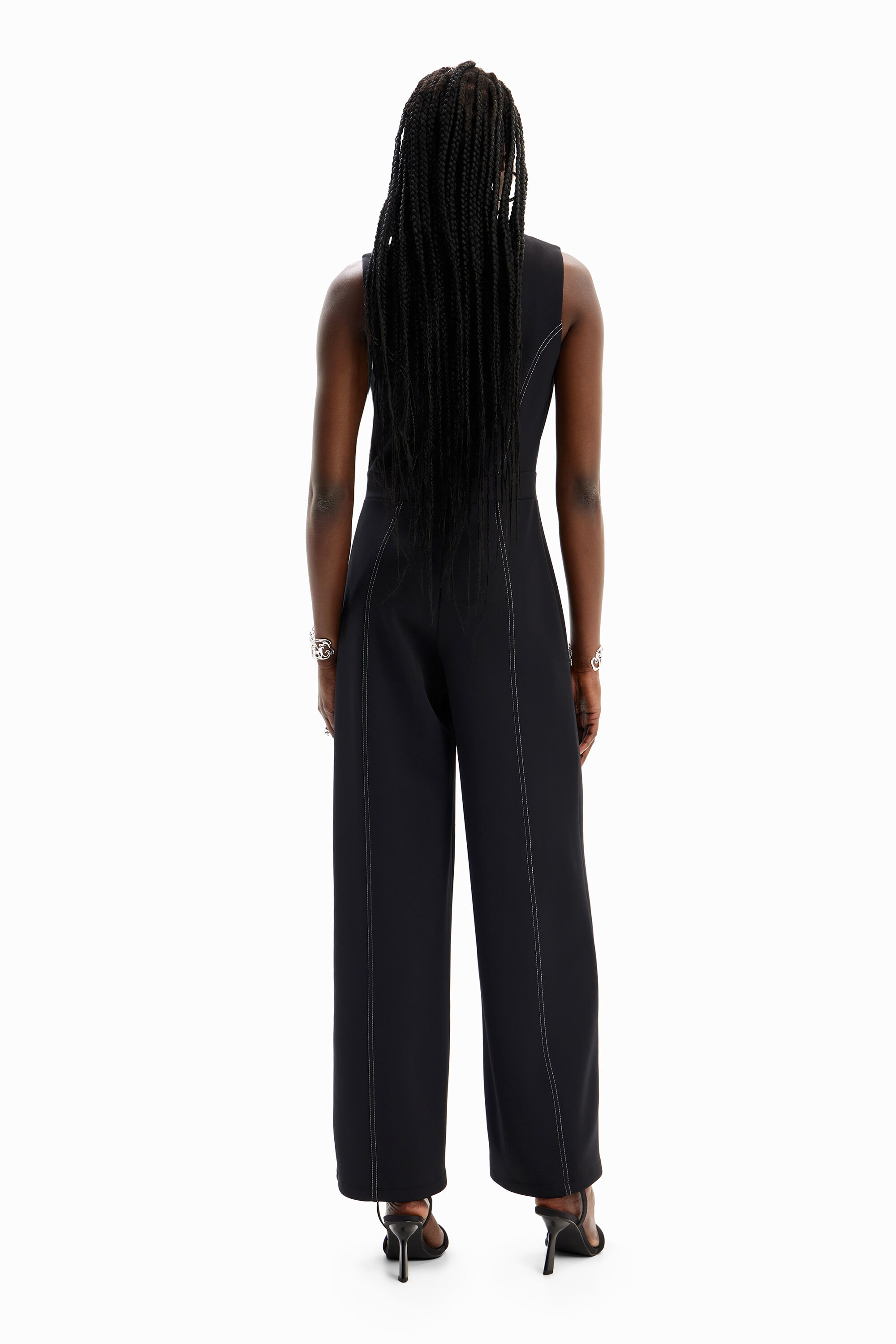 Shop Desigual Stitching Culotte Jumpsuit In Black