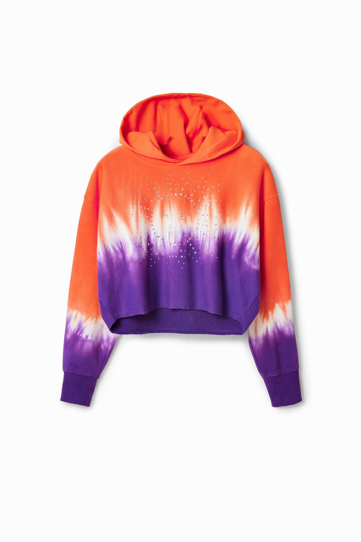 Short tie-dye rhinestone hoodie | Desigual