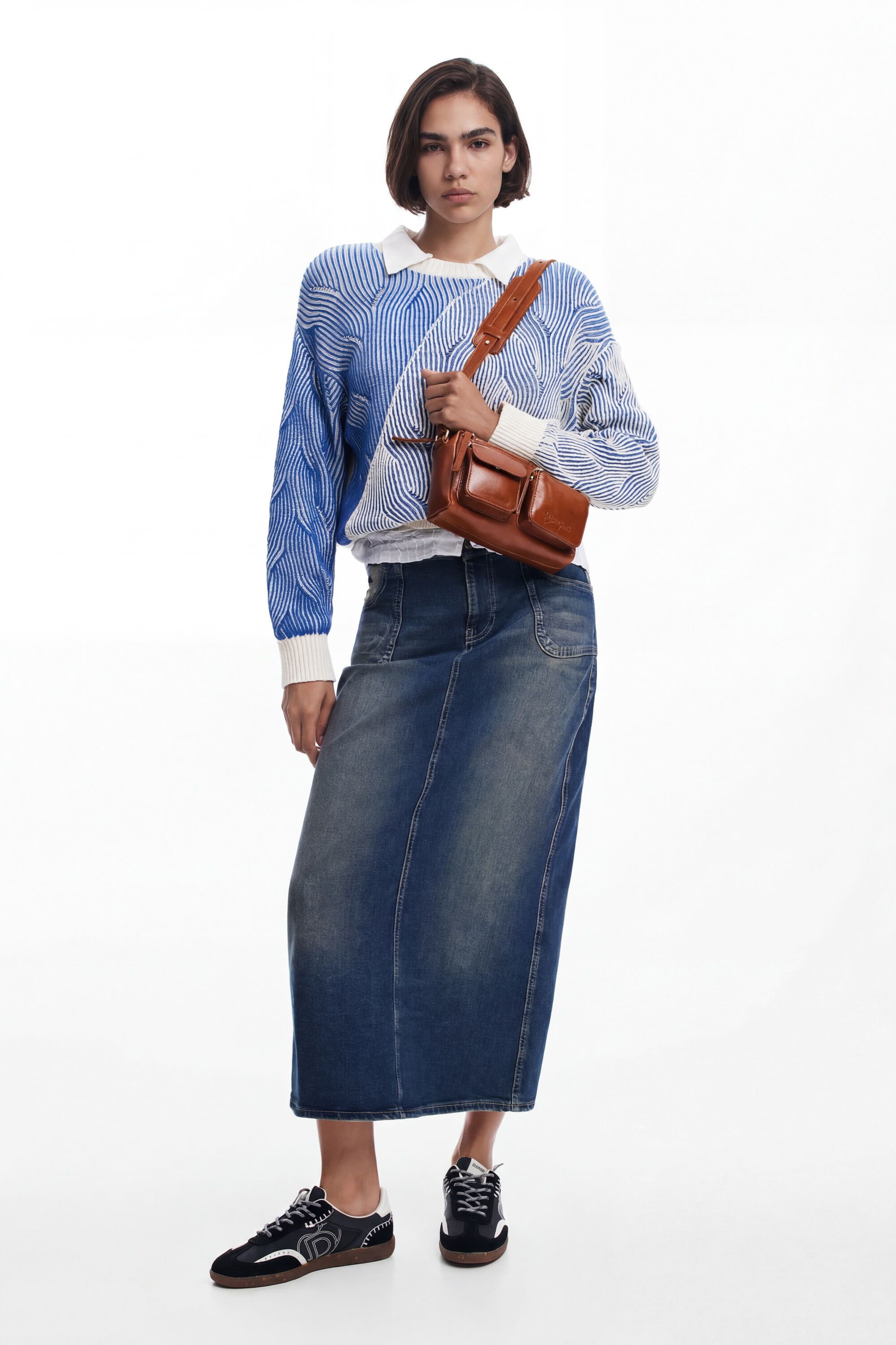 Desigual, Falda midi denim, Algodon, Azul